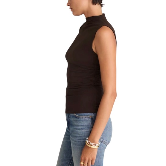 Madewell Women’s Slinky Mockneck Draped Ruched Tank Top NWT XL Molasses - Picture 2 of 12